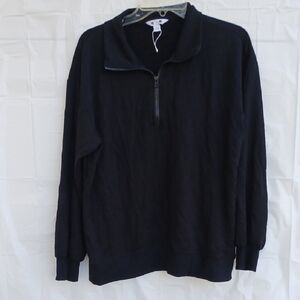 Three Dots Long Sleeve Black Quarter Zip Ribbed Cuff Waistband Men's Size L